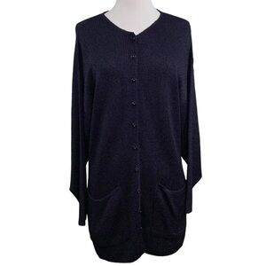 Brenda French Rags Santana Knit Buttoned Long Cardigan Sweater Black Size 2 M/L